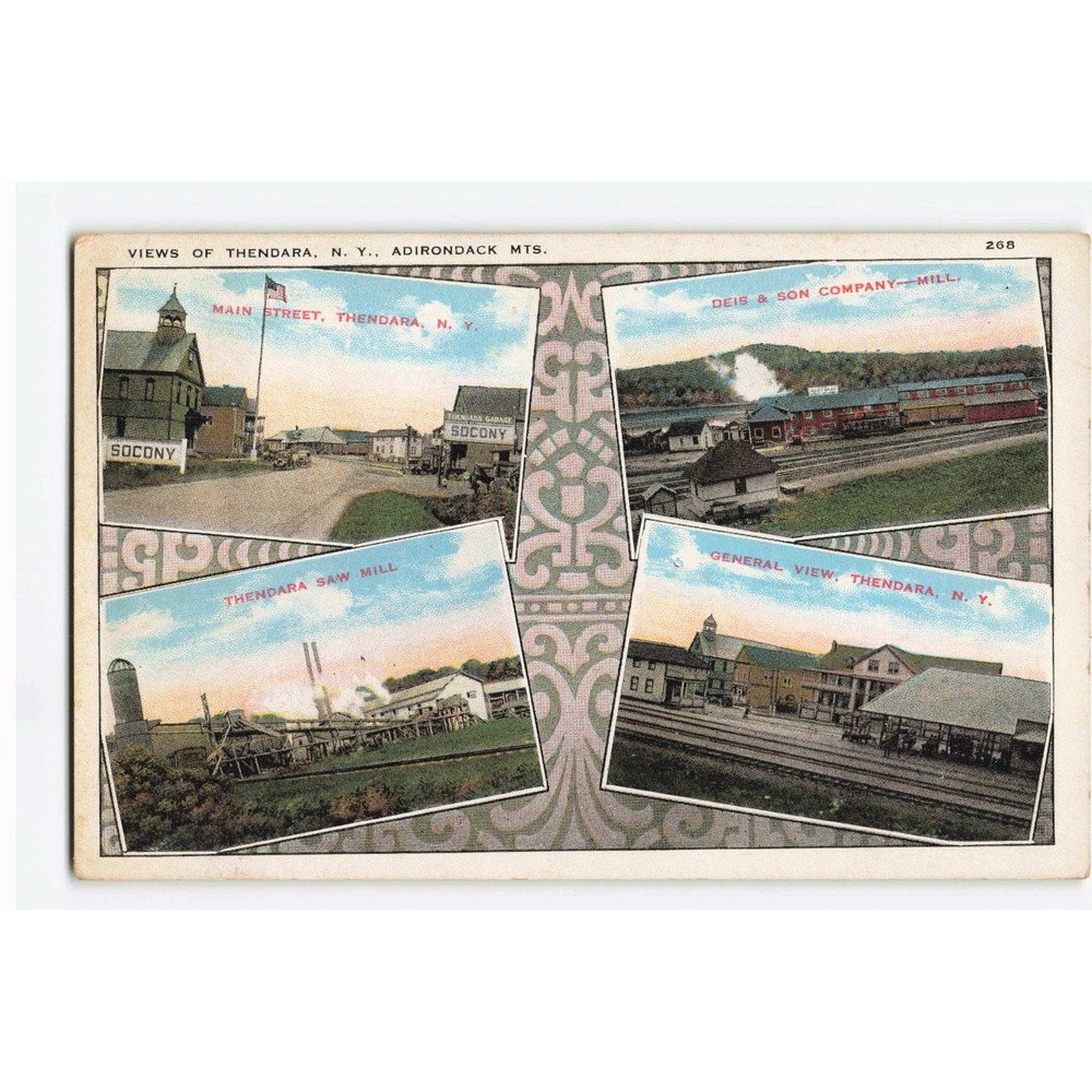 Vintage 1935 Thendara NY Adirondack Mts Multi-View Postcard Saw Mill Main St 268